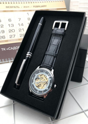 Подарочный набор для мужчины часы, ручка + коробка 21177522