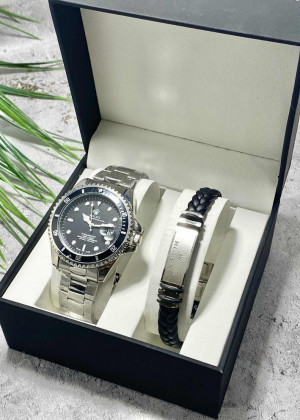 Подарочный набор для мужчины часы и браслет + коробка #23245258
