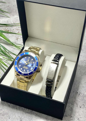 Подарочный набор для мужчины часы и браслет + коробка #23245261