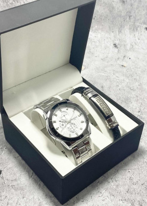 Подарочный набор для мужчины часы и браслет + коробка #23245266