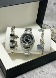 Подарочный набор для женщин часы, 2 браслета + коробка