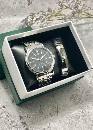 Подарочный набор для мужчины часы и браслет + коробка #23304797