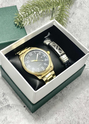 Подарочный набор для мужчины часы и браслет + коробка #23304800