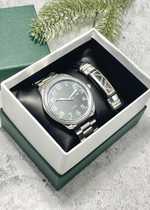 Подарочный набор для мужчины часы и браслет + коробка #23304802