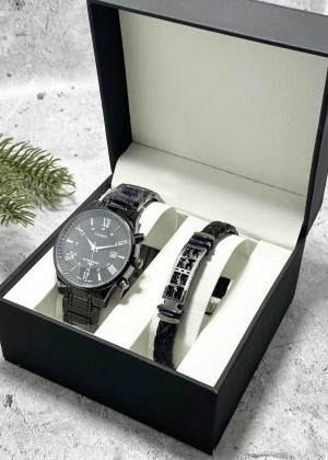 Подарочный набор для мужчины часы и браслет + коробка #23304835