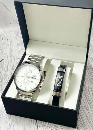 Подарочный набор для мужчины часы и браслет + коробка #23304838